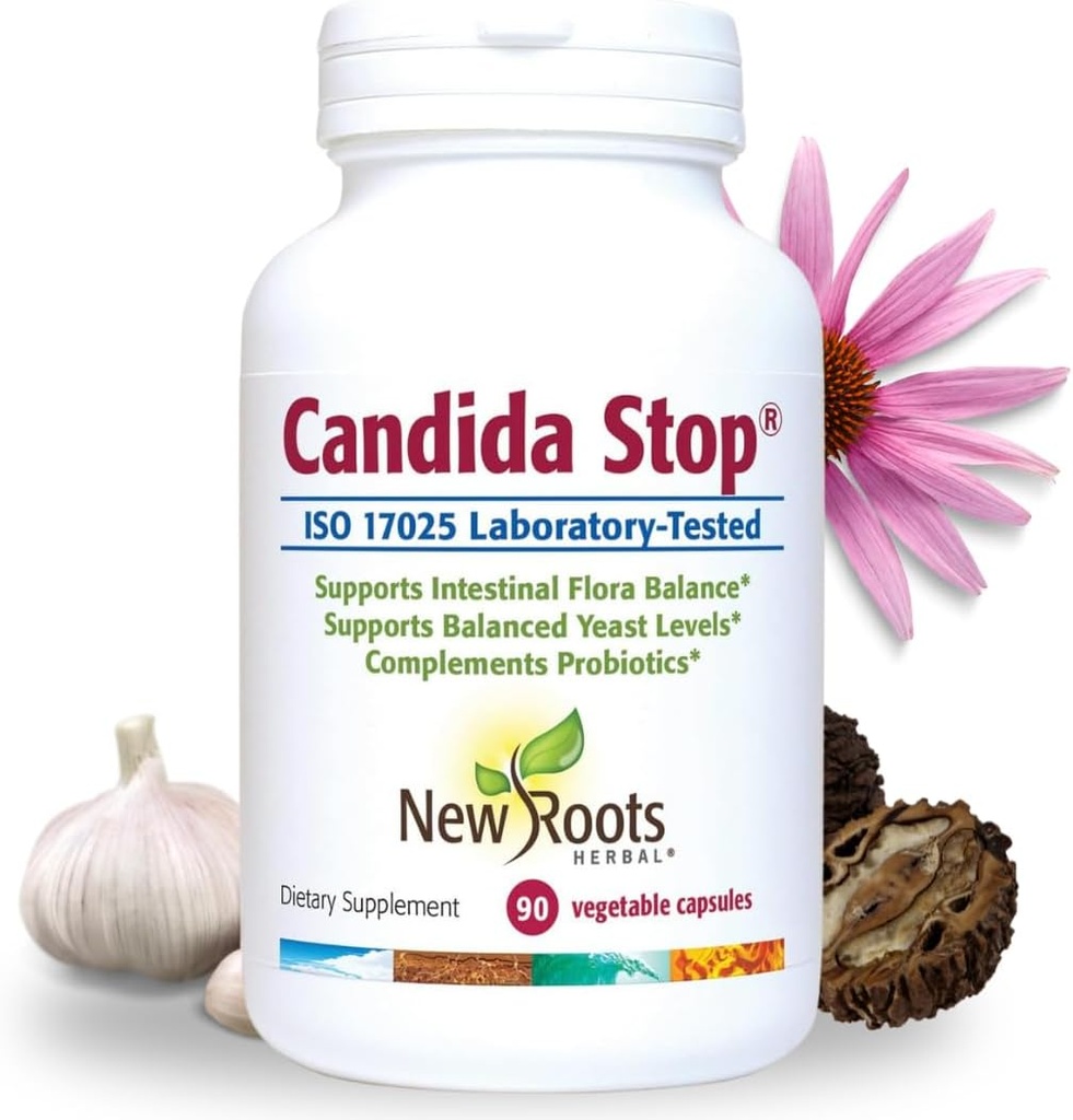 NY ROOTS HERBAL Candida Rense Detox supplement (90 kapsler), Stop Candida overvækst, Support Balanceret Intestinal Flora & Gær Balance med 11 potteurter + Probiotika, fordøjelseslindring