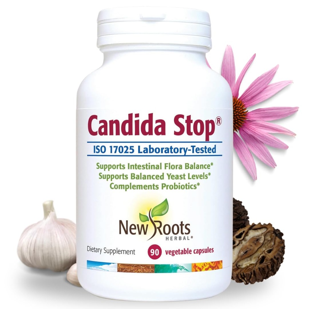 NY ROOTS HERBAL Candida Rense Detox supplement (90 kapsler), Stop Candida overvækst, Support Balanceret Intestinal Flora & Gær Balance med 11 potteurter + Probiotika, fordøjelseslindring