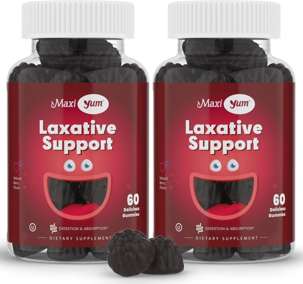 Maxi Health Natural Laxative Gummies for Adults and Kids – Non-GMO and Vegan Senna Stool Softener Gummies – Berry Flavor Chewable Laxatives for Constipation Support (60 Count, Pack of 2)