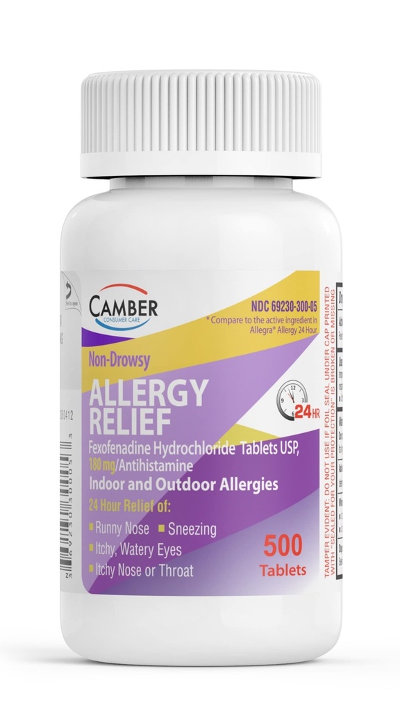Camber 24 timer Non- Drowsy Fexofenadin Antihistamin Indendørs Allergi Relief Tablets 500 Count Family Størrelse