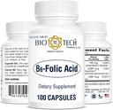 Bio- Tech Pharmacal B6 - Folinsyre, 100 kapsler - All- Natural Supplement - Understøtter cardiovaskulær, Knogler, & Nervesystemet Sundhed - Ingen Dairy, Fish, Gluten, Peanut, Shellfish, Halal, & Soy - Nej