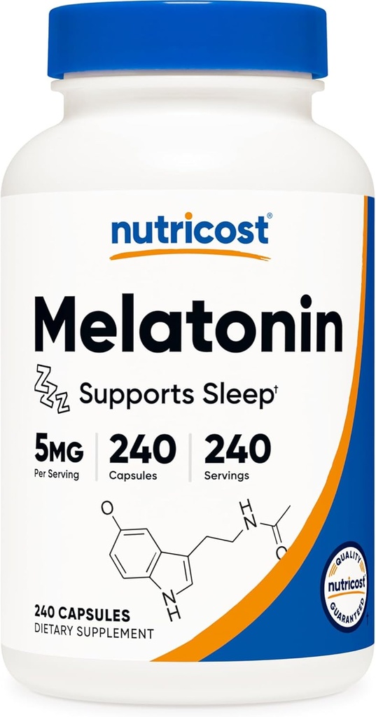 Nutricost Melatonin 5mg, 240 kapsler - 5mg per servering, non- GMO, gluten fri
