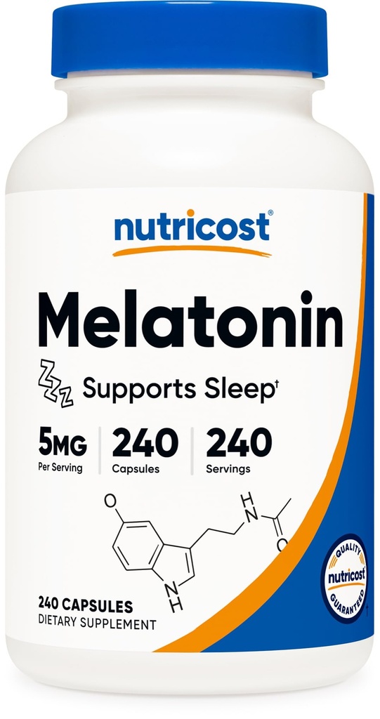 Nutricost Melatonin 5mg, 240 kapsler - 5mg per servering, non- GMO, gluten fri
