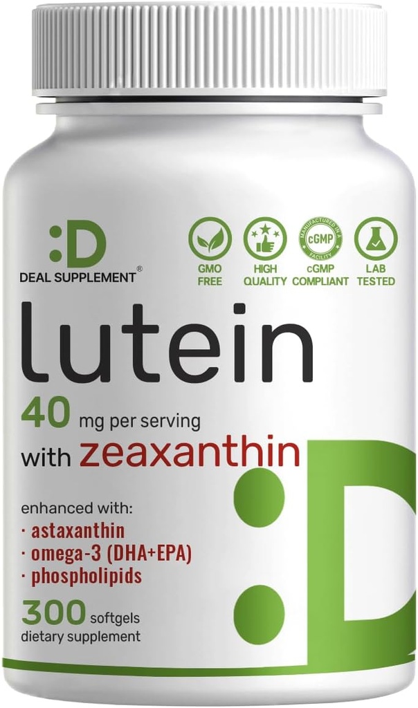 Lutein og Zeaxanthin Kosttilskud, 40 mg Per Serving, 300 Softgels