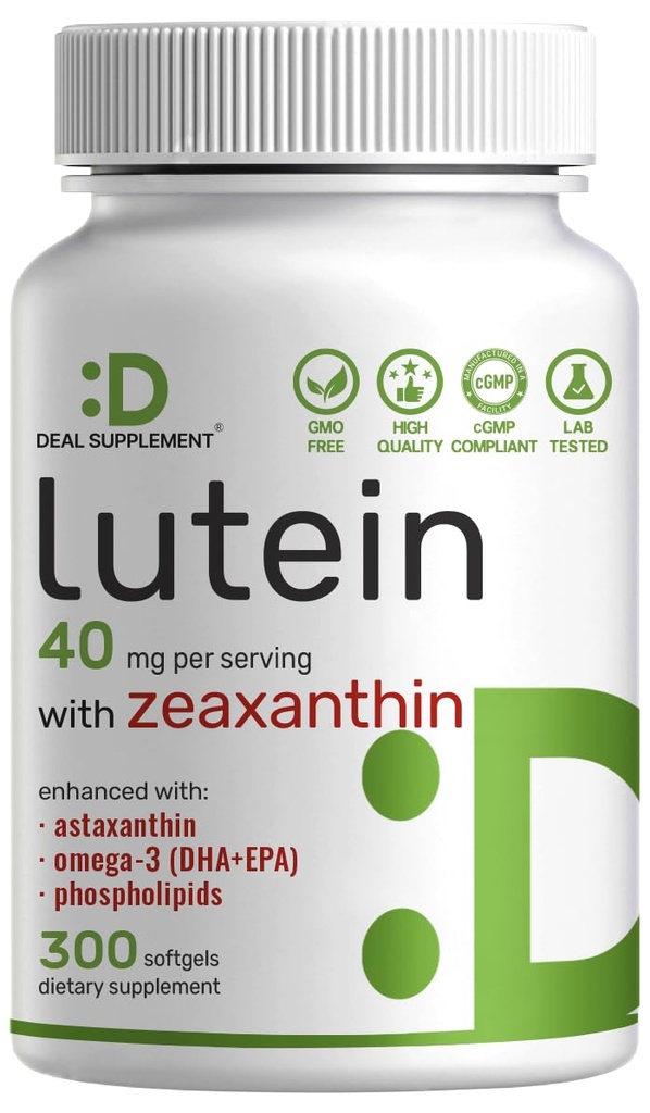 Lutein og Zeaxanthin Kosttilskud, 40 mg Per Serving, 300 Softgels