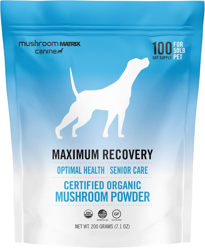 Om Mushroom Matrix Maksimal Inddrivelse Mushroom Pet Supplement Pulver, Understøtter Optimal Sundhed & Senior Care for Dogs & Cats, 200 Bedste, 7.1 oz