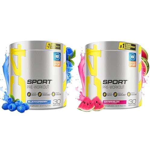 Cellucor C4 Sport Pre Workout Powder Bundle - Blå Raspberry + Watermelon - Pre Workout energi med Creatin + 135mg Koffein og Beta- Alanine Performance Blend - NSF Certificeret til Sport 30 Servering