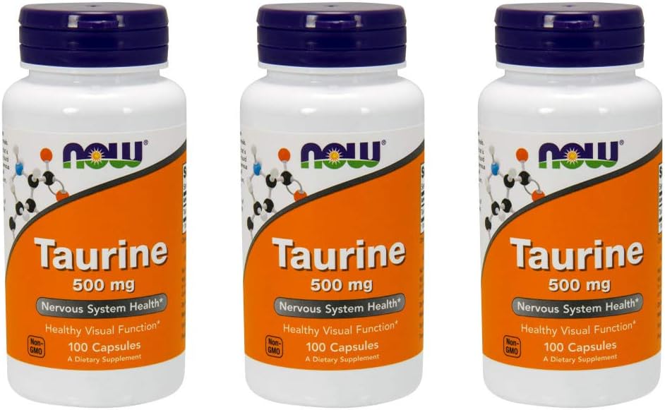 NOW Taurine 500mg, 100 Capsules (Pack of 3)