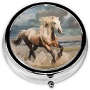 Horse Printed Round Pill Organizer med 3 afdelinger, Portable Mini Pill Box Pill Case for Medicine, Vitamin, Fiskeolie, Kosttilskud