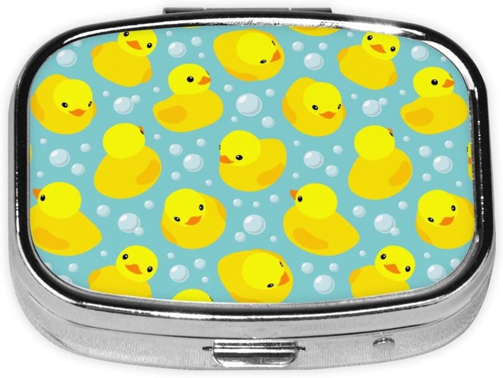 Lille Pill Box Gul Gummi Dukker, Cute Pill sag for purse, Metal Travel Pill Holder Portable Pill Container Holder opbevaring for supplement, Vitamin, Fish Oil, Medicin