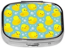 Lille Pill Box Gul Gummi Dukker, Cute Pill sag for purse, Metal Travel Pill Holder Portable Pill Container Holder opbevaring for supplement, Vitamin, Fish Oil, Medicin