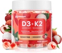 Vitamin D3 K2 Gummies w / Magnesium Sugar Free - 90 Count Name 124; D3 Vitamin 5000 IE + K2 (MK- 7) 100 mcg - Vegan K2 D3 Vitamin Supplement, stærkt Absorbent Supports Bone, Muscle, Mood & Immun (Lychee Flavor)