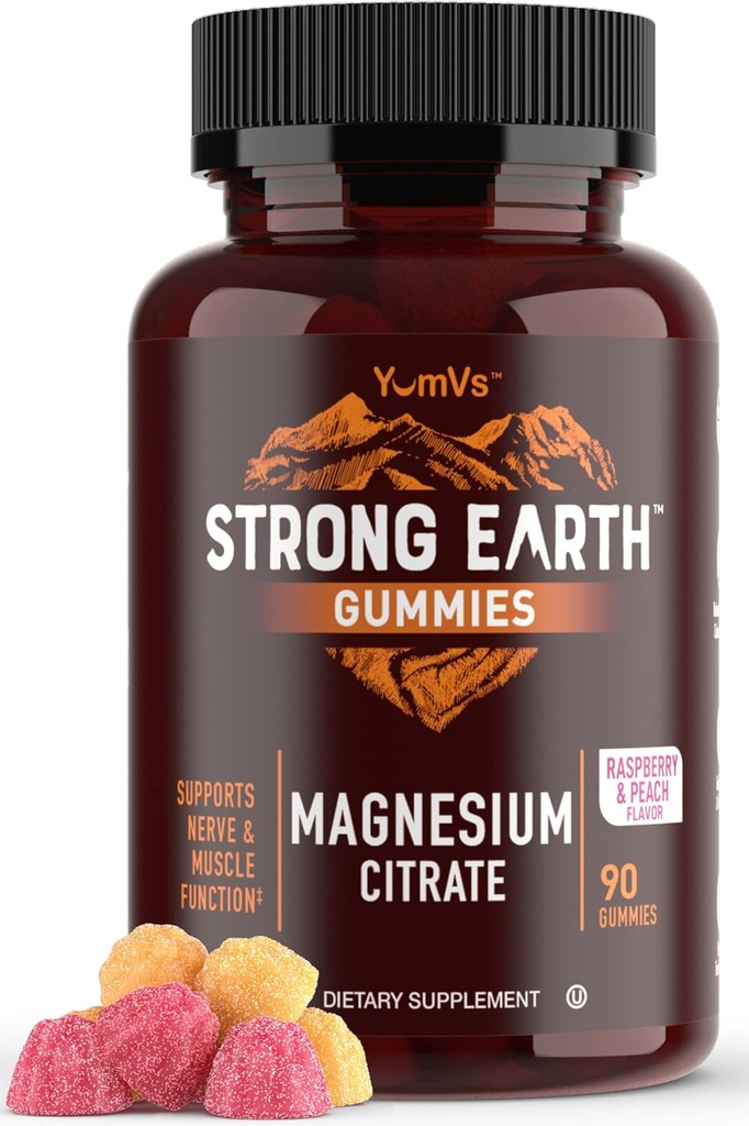 Strong Earth - Magnesium Citrate Gummies for Voksen 250 mg (90 Greve) - Rolig Gummies - Vegansk Magnesium Gummies - Supplement til Kvinder, Mænd, Teens