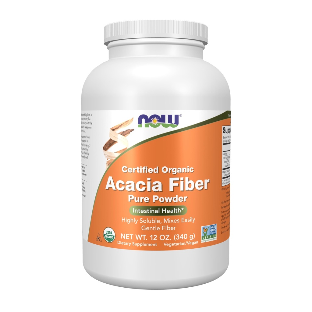 Now Foods Supplements, Acacia Pure Powder, Certified Organic, Meget Opløselig, Blandinger Let, Intestinal Health *, 12- Ounce