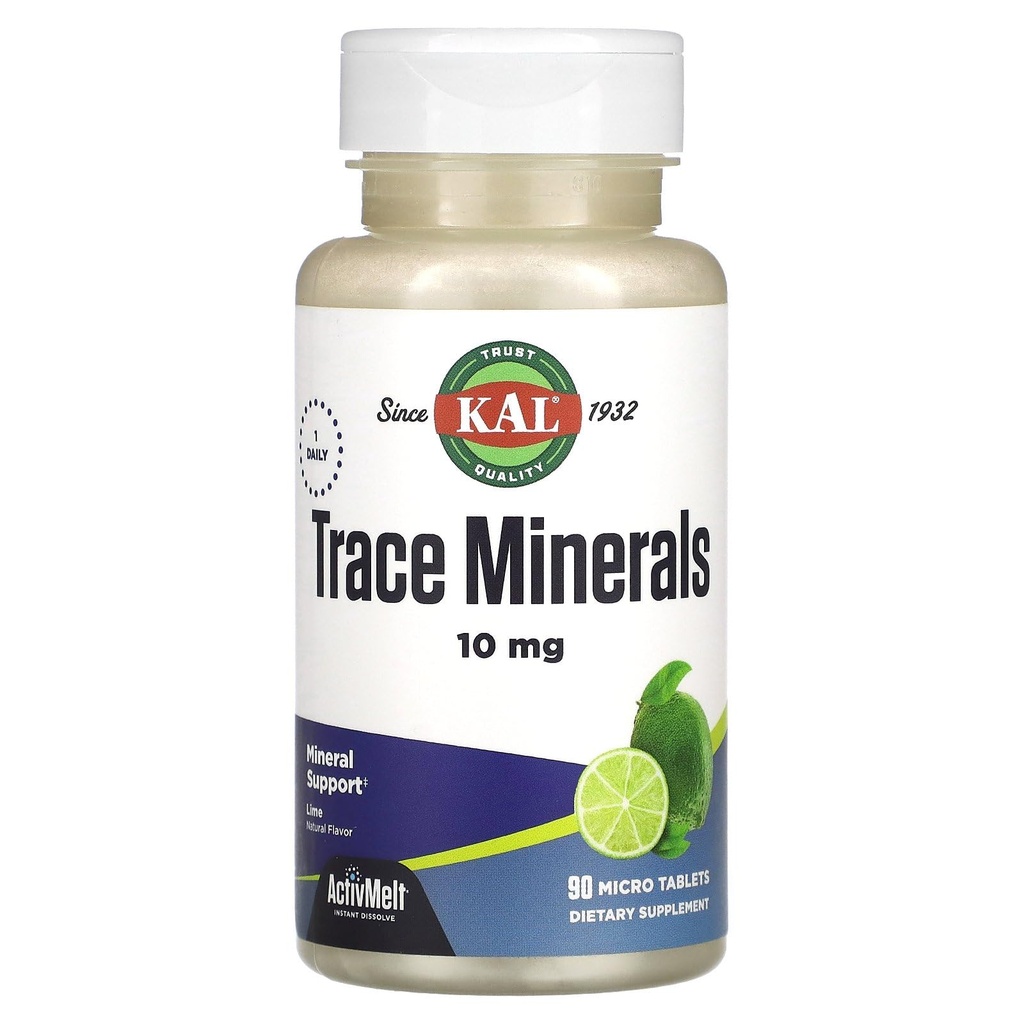 KAL Trace Minerals, 10 mg Mineral Kosttilskud, Natural Lime Flavor Trace Minerals Kosttilskud, Instant Opløs ActivMelt Tablets for Optimal Trace Mineral Absorption, 90 Servere, 90 Micro Tablets