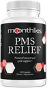 Moonthlies PMS Relief supplement til kvinder menstruationscyklus support - Naturlig balance Mood Swings, Periode kramper, Bloating, Træthed, vandretention, PMDD, Perimenopause (60 dages forsyning 120 kapsler)