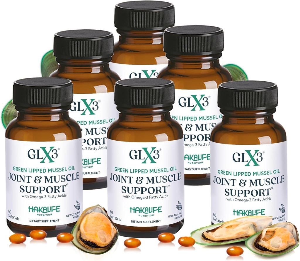 GLX3 Extra Strength Green Liped Mussel Oil Capsules - Long- Lasting Joint Comfort Supplement - Support for Aches, Bevidsthed - naturligvis rig på Omega 3 & Chondroitin Sulfate 6 Pack