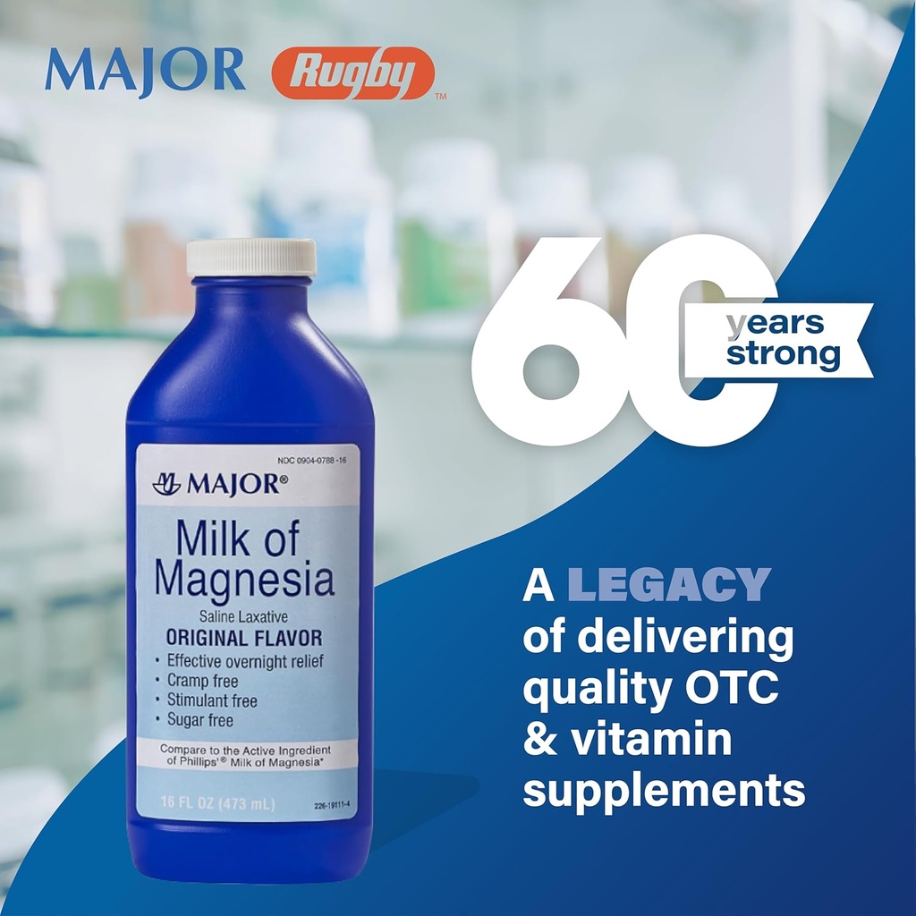 STOR Mælk af Magnesia Saline Laxative - Original Flavor - Effektiv Overnatning Relief - Stimulant- Free, Sugar- Free - 16 Fl Oz