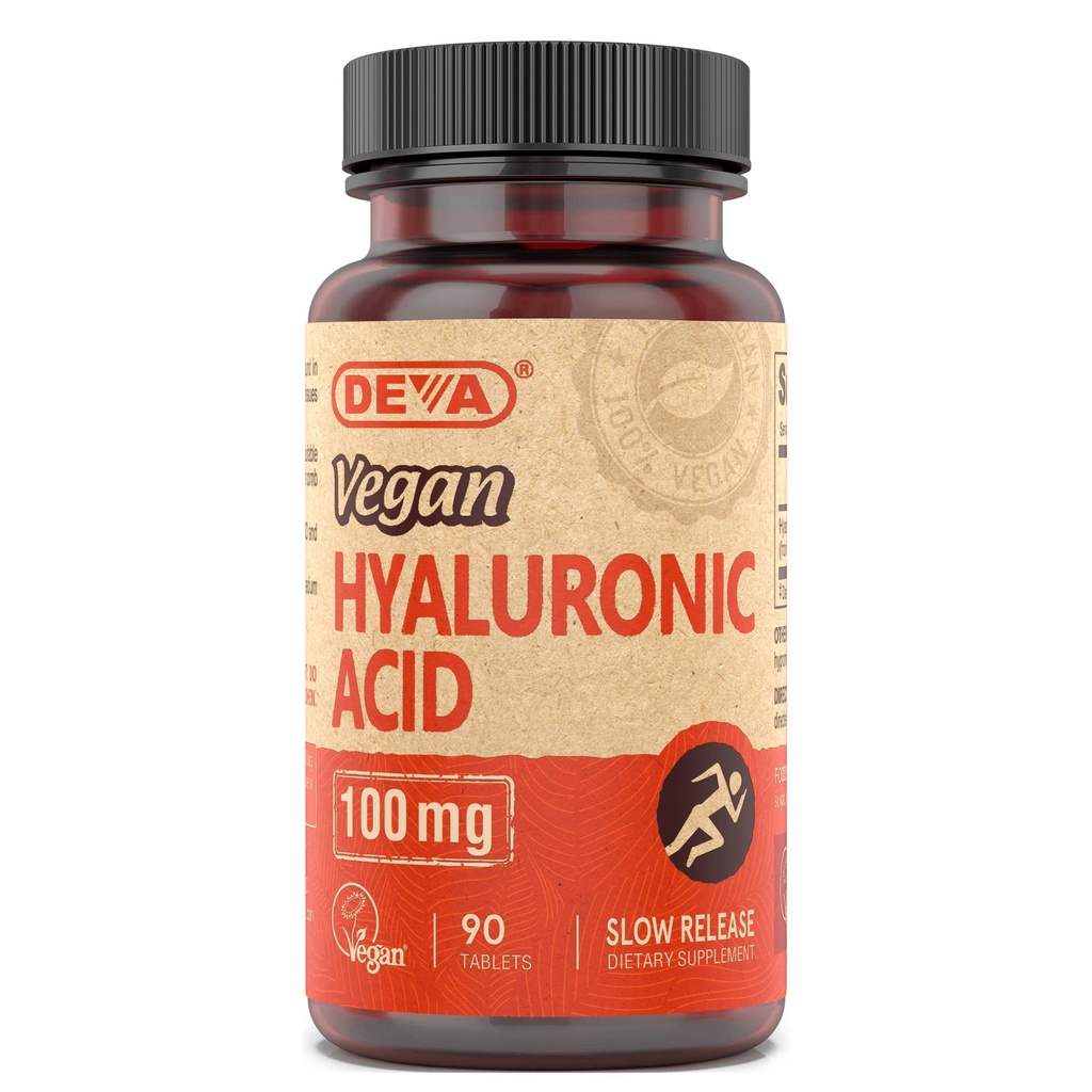 DEVA Nutrition Vegan Hyaluronsyre 100 mg - Non- GMO & Non- Hemolytic - 90 tabletter, 1- Pack
