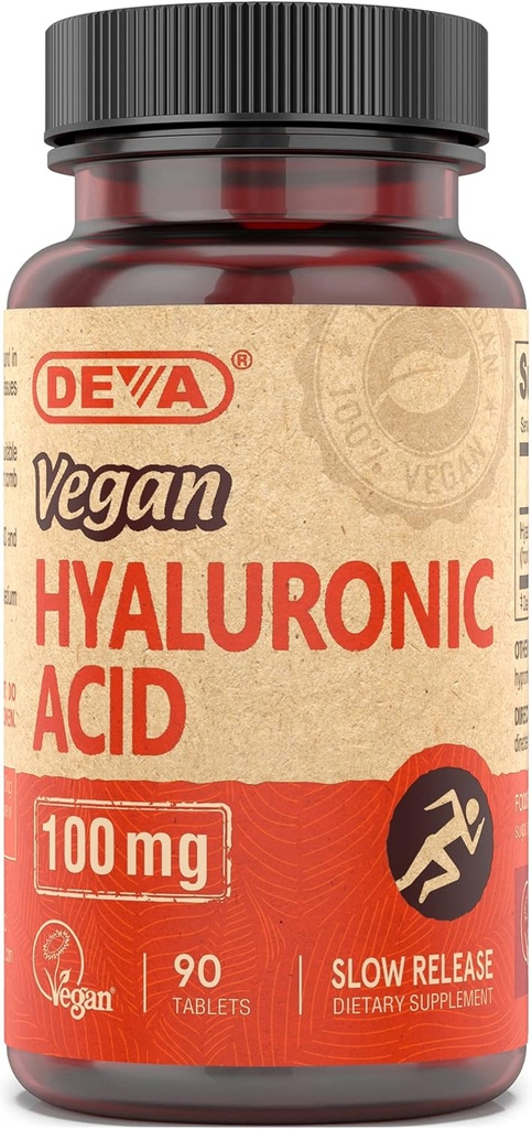 DEVA Nutrition Vegan Hyaluronsyre 100 mg - Non- GMO & Non- Hemolytic - 90 tabletter, 1- Pack
