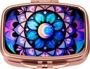 Dynippy Pill Case Pill Box med spejl Retro Pocket 2 Compartment Medicine Case Vitamin Pill Organizer til Pocket Purse og Rejser (Rose Gold- Moon Flower)