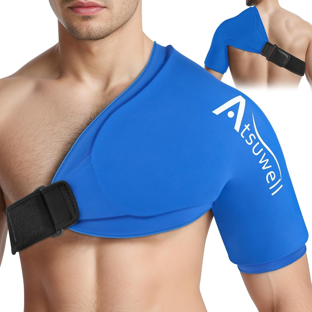 Atsuwell XL Skulder Ice Pack Wrap, Skuldre Ice Packs Rotator Cuff Cold Therapy, Cold Pack Shoulder Kompression Ærme for kvinder Mænd, Skuldre Cold Packs Ærme for ubehag, Blå