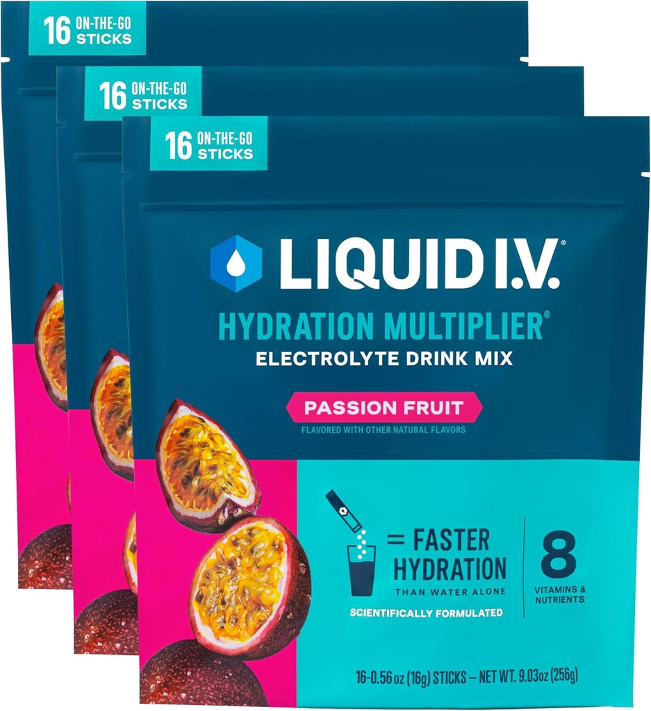 Liquid I.V. ® Hydration Multiplier - Passion Fruit Meet124; Electrolyte Powder Drink Mix Meet124; 3 Pack (48 Servere)