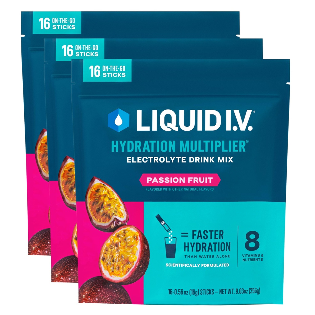 Liquid I.V. ® Hydration Multiplier - Passion Fruit Meet124; Electrolyte Powder Drink Mix Meet124; 3 Pack (48 Servere)