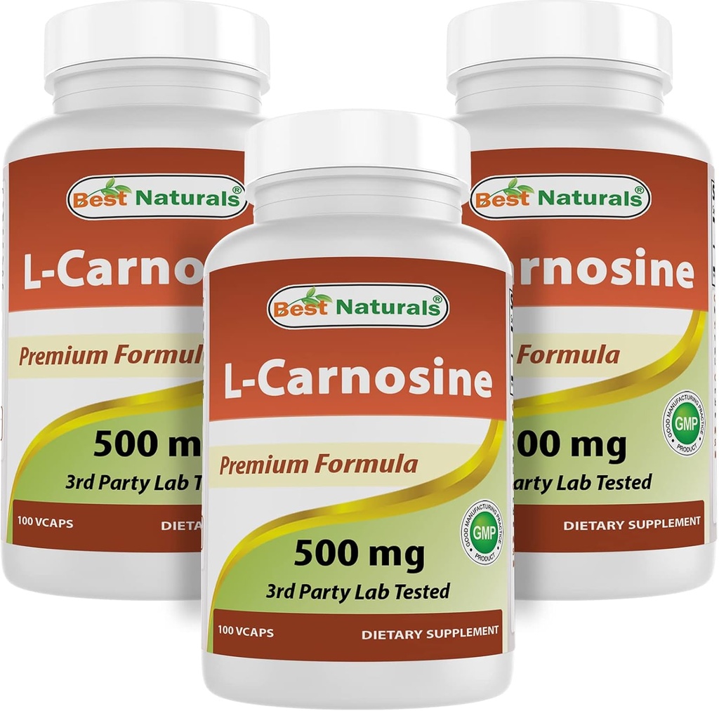 Bedste Naturals L- Carnosine 500 mg 100 Vcaps (100 Tæl (pakke med 3))