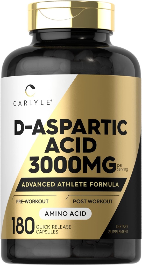 Carlyle D Aspartac Kapsler 3000mg • 124; 180 Tæl • 124; DAA Supplement for mænd og kvinder • 124; Advanced Atlete Formel • 124; Non- GMO & Gluten Free