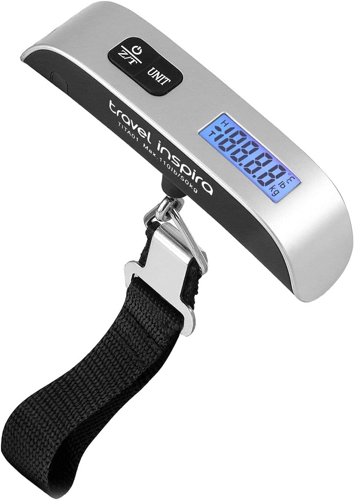 rejser inspira Luggage Scale, Portable Digital hængebagageskala til rejser, Kuffert Vægt Scale med Gummimaling, 110 Pounds, Batteri inkluderet