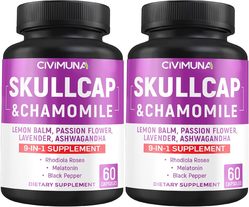 Skullcap kapsler med Skullcap, Kamille, Lemon Balm og mere - 120 kapsler til 4 måneder Supply (pakke med 2)