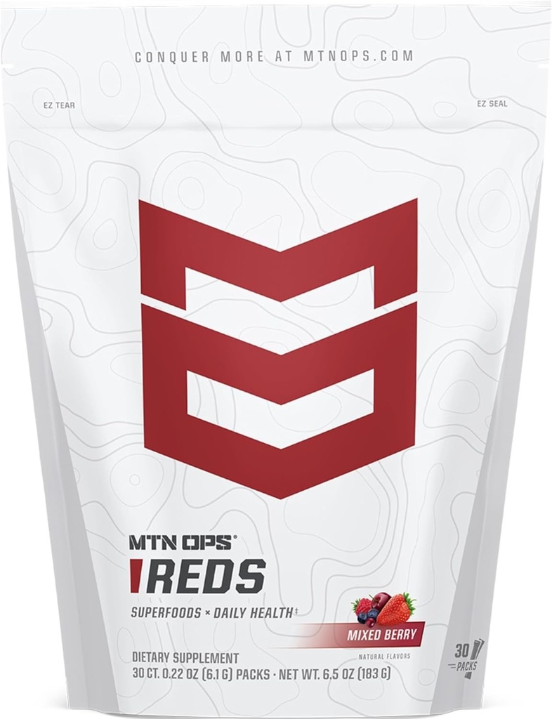 MTN OPS Super Red Daily Health and Antioxidant Drink Powder, Free Radical Fighting Blend Bosted med Phyto- Nutrients, 30 On- The- Go Packs, Just Add Water