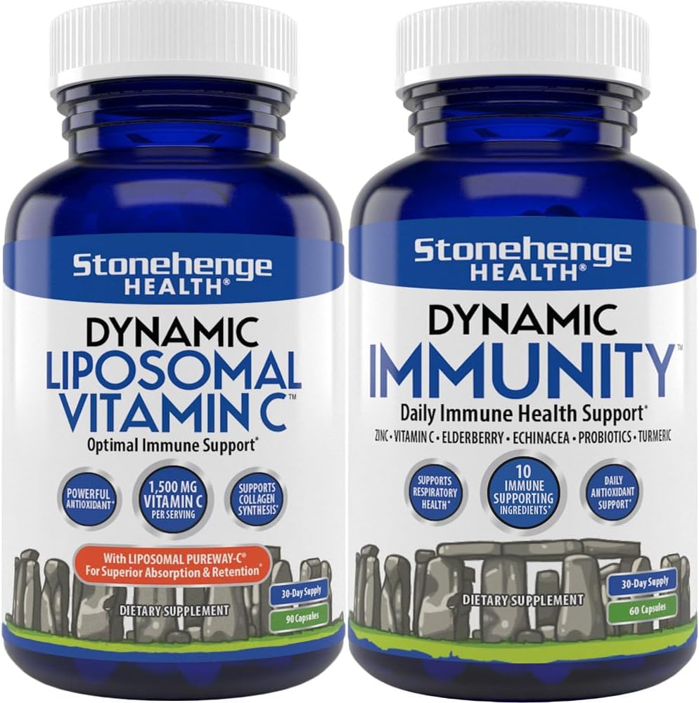 Stonehenge Health Dynamisk Liposomal C-vitamin + Dynamisk Immunitet Bundle Kosttilskud til støtte immunsystem, Collagen Syntese, og Brain Health