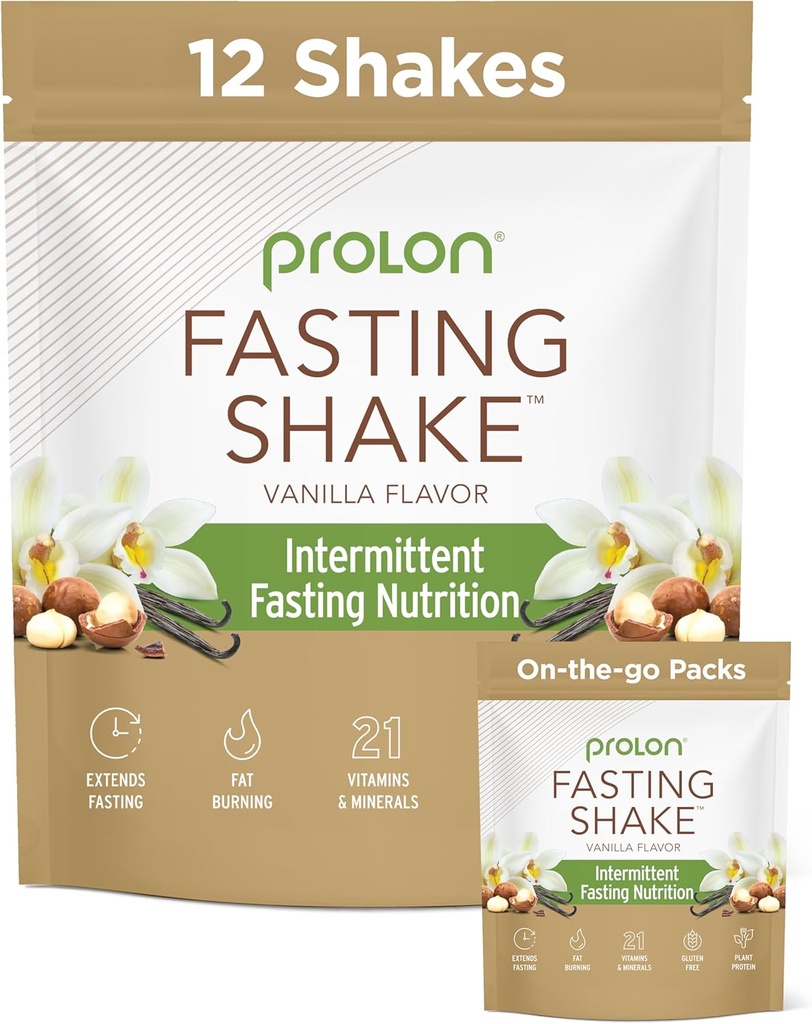 Prolon Intermittent Fasting Drink Mix | Shake for Intermittent Fasting | Vitamins, Fiber, Plant Based Protein, Superfoods | Keto, Vegan, Gluten Free, Dairy Free | Vanilla, (12 ct)