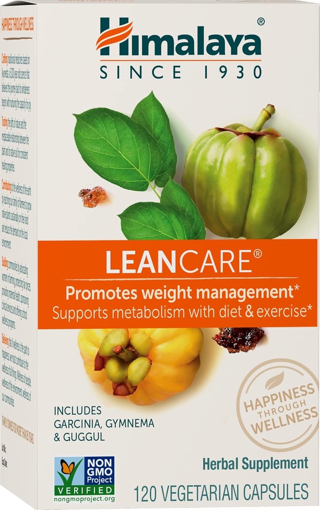 Himalaya LeanCare - Herbal Supplement for Vægt og Metabolisme Support med Garcinia Cambogia, Gymnema Sylvestre, og Guggul - Vegan, Non- GMO, Gluten Free, 600 mg, 120 Kapsler