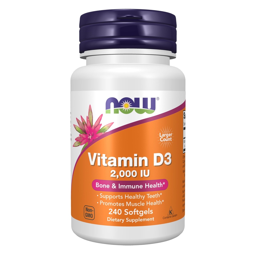 Now Foods Supplements, D3- vitamin 2.000 IE, High Potency, Structural Support *, 240 Softgels