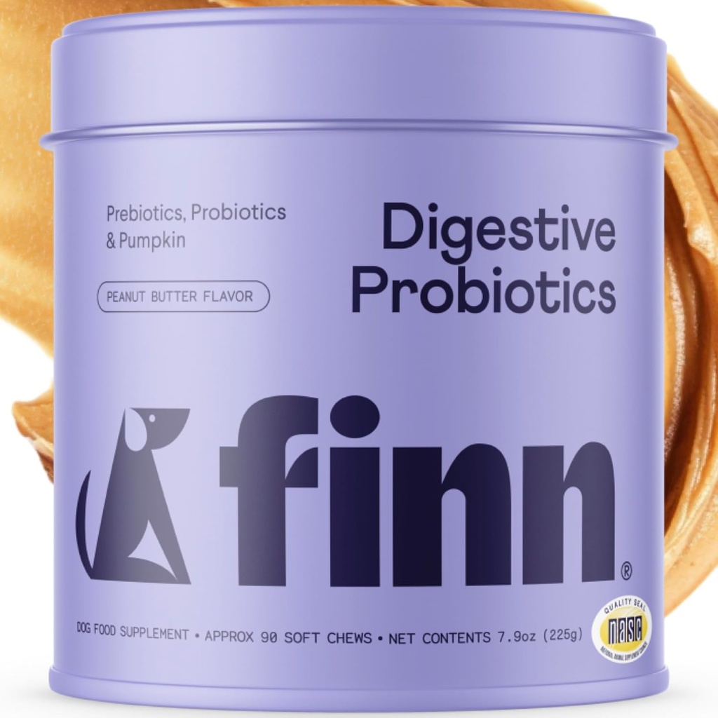 Finn fordøjelsesprobiotika til hunde - Komplet fordøjelsessystem support med græskar, Prebiotika, & Live Probiotika - Vet Anbefalet & Lavet i USA - 90 bløde tykkere (Peanut Butter)
