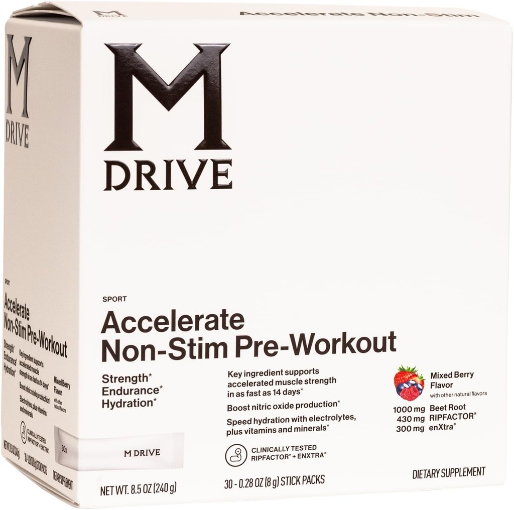 Mdrive Accelerate Pre- Workout Powder, Single Serving Packets, Mixed Berry, 30 Greve (Non-Stimulant, Mixed Berry)
