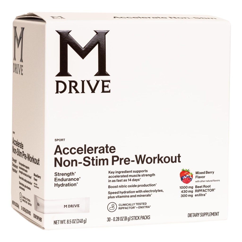 Mdrive Accelerate Pre-Workout Powder, Single Serving Packets, Mixed Berry, 30 Count (Non-Stimulant, Mixed Berry)