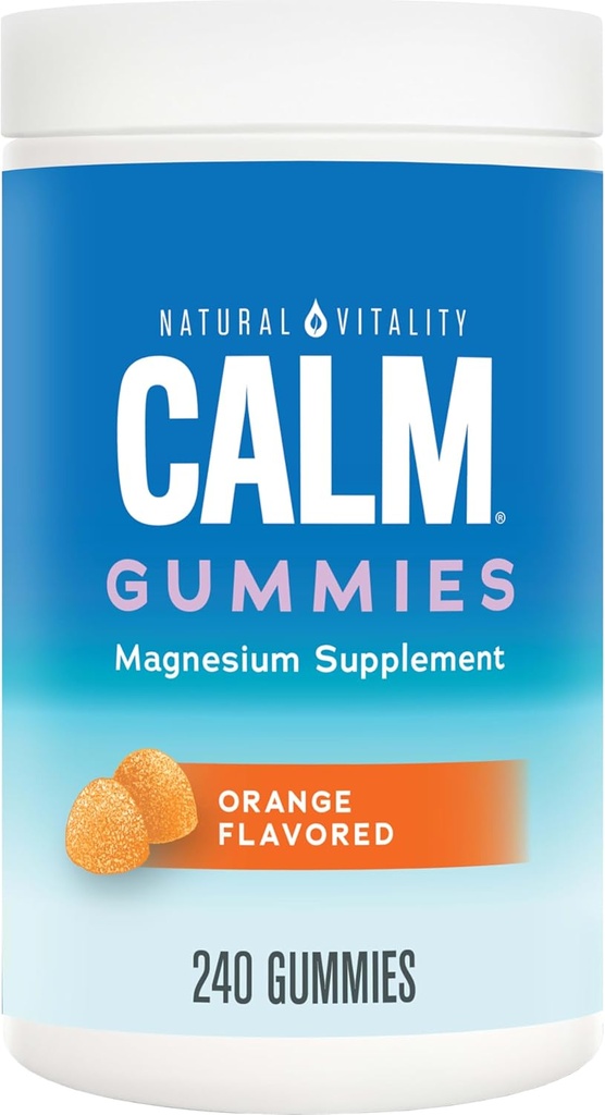 Naturlig Vitality rolig, Magnesium Citrate supplement, Stress Relief Gummies, Understøtter en sund reaktion på stress, Gluten Free, Vegan, Orange, 240 Gummies