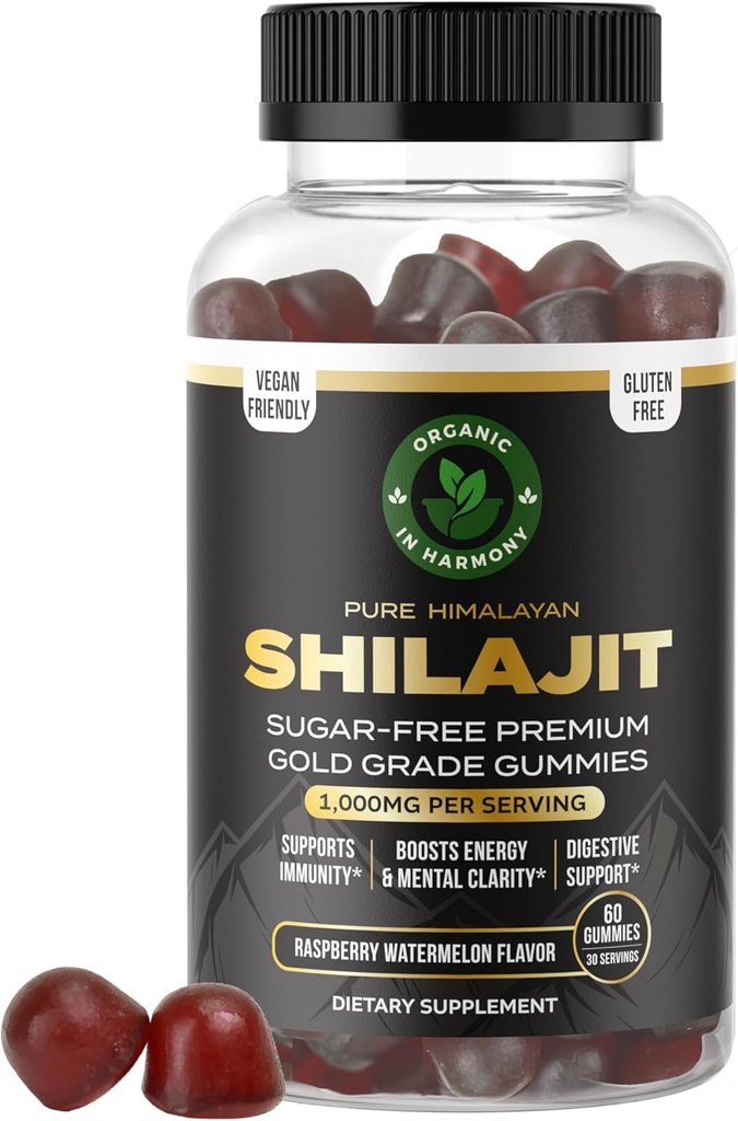 30. 000 MG Pure Organic Shilajit Gummies for Mænd & Kvinder, Sugar- Free Shilajit Supplement, 85 + Trace Minerals & Fulvic Acid - Forbedre Congitive & Mood, Immunity and Energy, 60 Gummies.