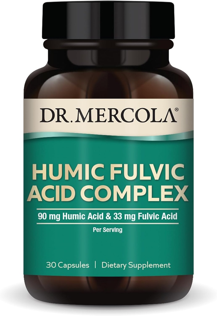Dr. Mercola Humic Fulvic Acid Complex - Gut Health Support - Aids Occasional Bloating & Forstoppelse - Også understøtter immunforsvar, hjerne & cellulær sundhed - non-GMO & gluten- Free - 30 kapsler (30 Servere)
