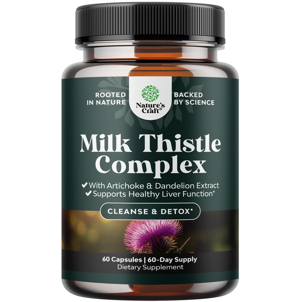 Lever Support Milk Thistle Supplement til Lever Rengøring Detox & Reparation - Avanceret mælk Thistle og Mælkebøtte Root tillæg med Artiskoke ekstrakt - Mælkebøtte kapsler til Detox - 60 Ct