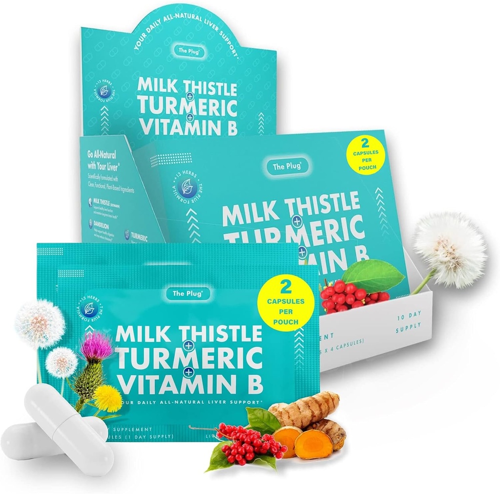 Plug lever rense Detox & reparation piller - Mælk tidsel lever Detox - fede lever support supplement - 20 urtekapsler, gurkemeje & vitamin B for sund fordøjelse og immunsystem