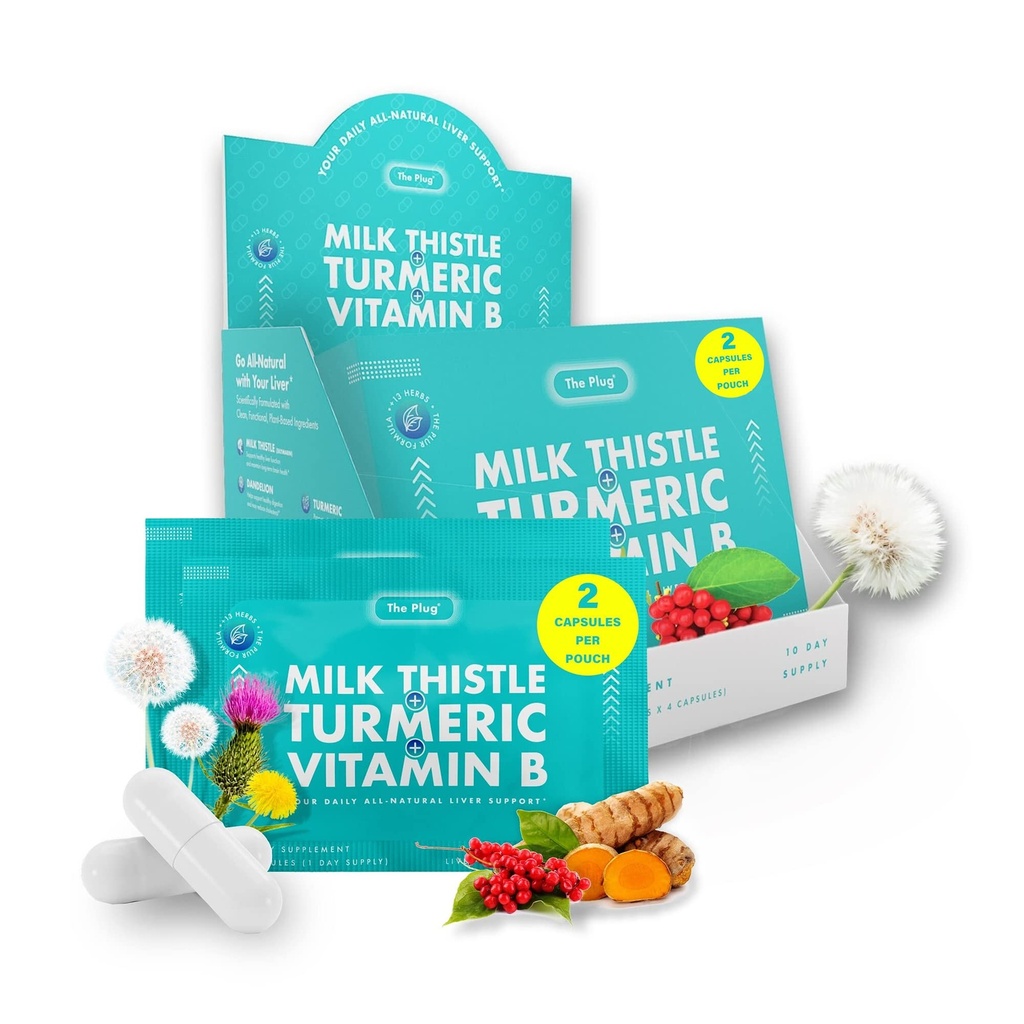 The Plug Liver Cleanse Detox & Repair Pills - Milk Thistle Liver Detox - Fatty Liver Support Supplement - 20 Herbal Liver Capsules, Turmeric & Vitamin B for Healthy Digestive & Immune System