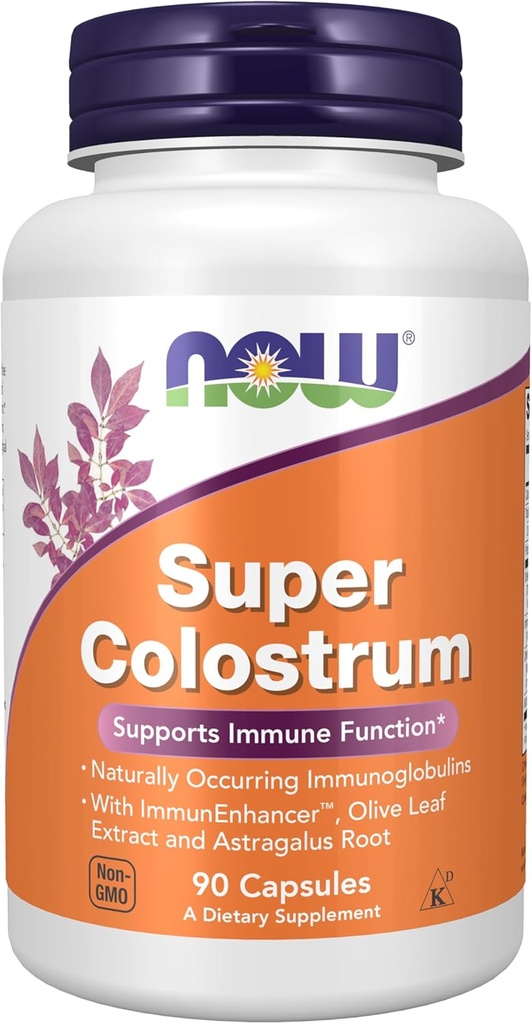 Now Foods Supplements, Super Colostrum 500 mg, naturligt forekommende immunoglobuliner med ImmunEnhancer ™, Olive Leaf Extract og Astragalus Root, 90 Veg kapsler