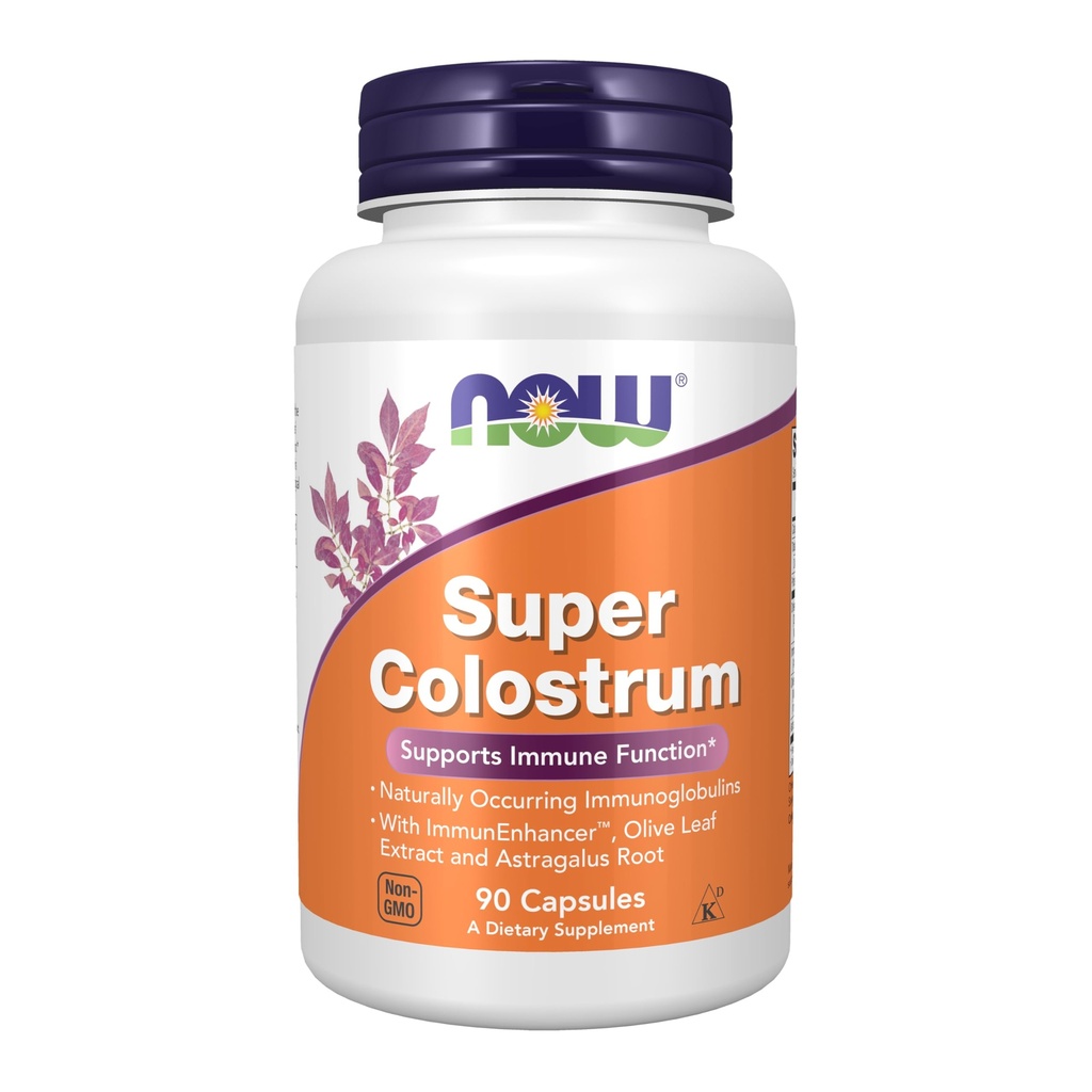 Now Foods Supplements, Super Colostrum 500 mg, naturligt forekommende immunoglobuliner med ImmunEnhancer ™, Olive Leaf Extract og Astragalus Root, 90 Veg kapsler