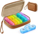 AUVON Weekly Pill Organizer 3 gange om dagen, Stor Pill Box 7 dag med en PU læderpose, Protabel Travel Pill sag Medicin Reminder, Daily Pill Box 3 gange om dagen for vitaminer, fiskeolier, kosttilskud