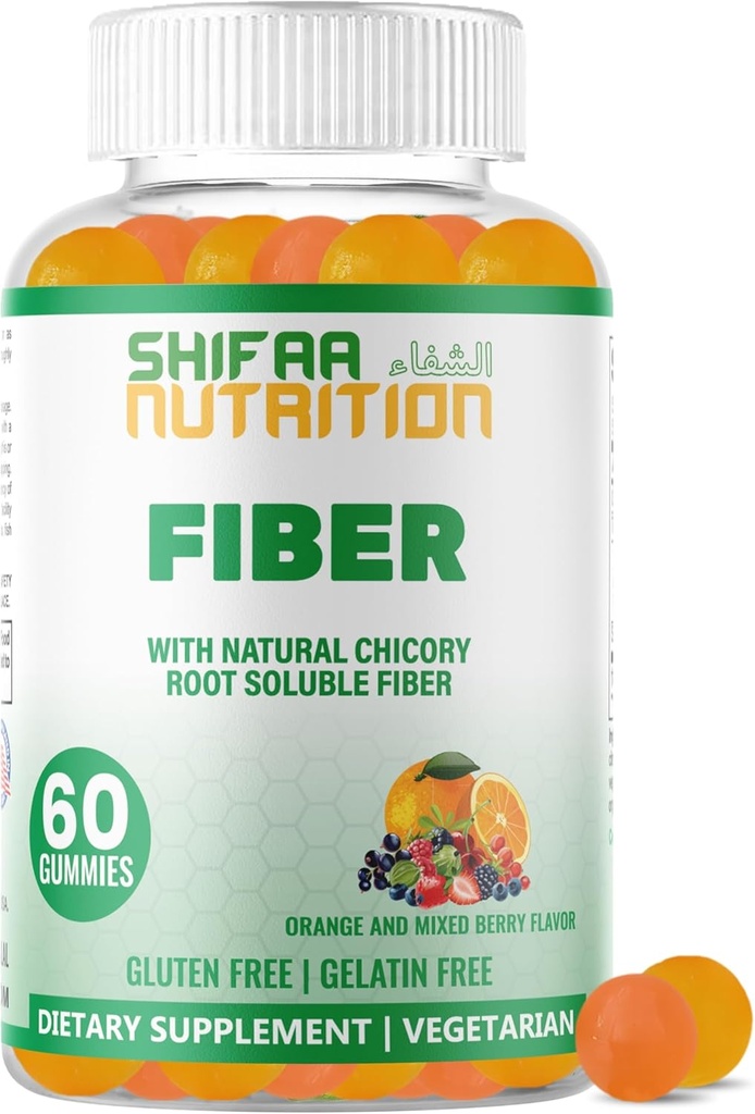 SHIFAA NUTRITION Halal & Gluten Free Fiber Gummies for Kids & Adults | 4g, 30-60 Servings | 60 Gummies | Improves Digestive Health, Immunity & Gut Health | Vegan Prebiotic | Non-GMO, Gelatin-Free